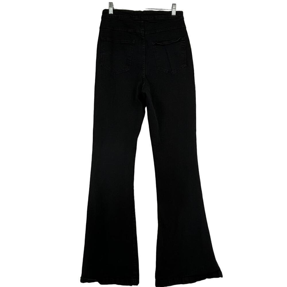 Pretty Little Thing Flare Jeans Size 8 Black High Rise Split Leg Stretch Denim - Picture 6 of 11